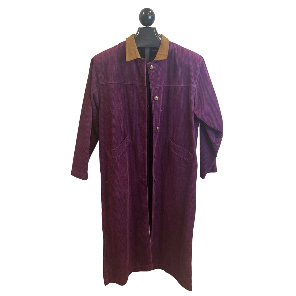 Christopher & Banks Vintage Purple Corduroy Long Barn Coat Jacket Suede Collar S